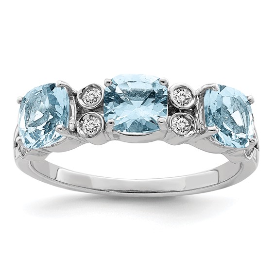 Sterling Silver Rhodium Diam. & Sky Blue Topaz Ring