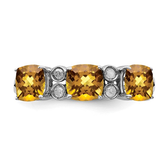 Sterling Silver Rhodium Whiskey Quartz & Diam. Ring