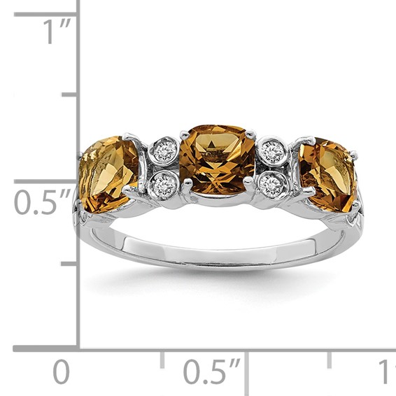 Sterling Silver Rhodium Whiskey Quartz & Diam. Ring