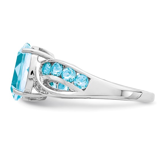 Sterling Silver Rhodium Diamond and Gemstone Ring
