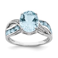 Sterling Silver Rhodium Diam. & Sky Blue Topaz Ring view 1
