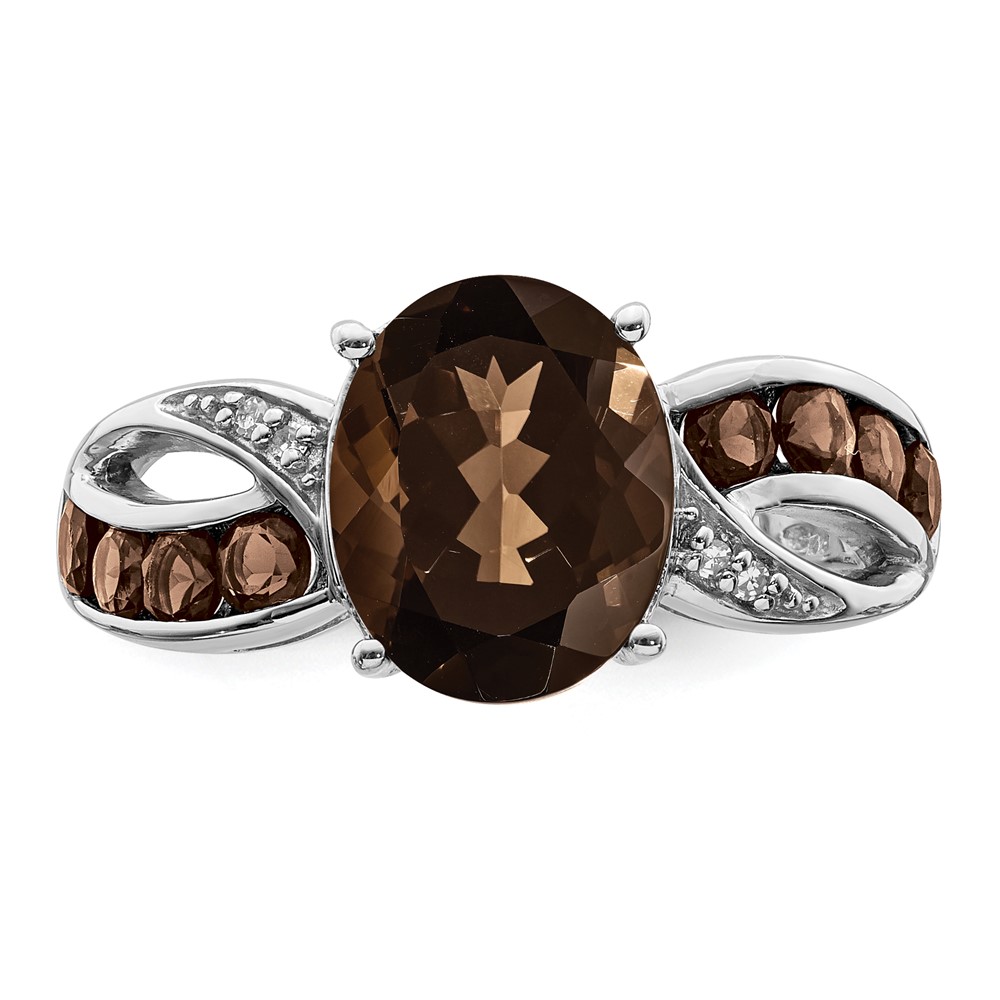 Sterling Silver Rhodium Diam. & Smoky Quartz Ring (QR3075SQ-8)
