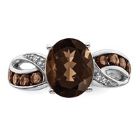 Sterling Silver Rhodium Diam. & Smoky Quartz Ring view 5