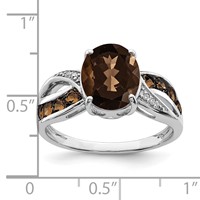 Sterling Silver Rhodium Diam. & Smoky Quartz Ring view 3