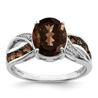Sterling Silver Rhodium Diam. & Smoky Quartz Ring view 1