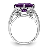 Sterling Silver Rhodium-plated Oval Amethyst & Diamond Ring view 2