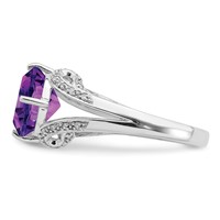 Sterling Silver Rhodium-plated Oval Amethyst & Diamond Ring view 3