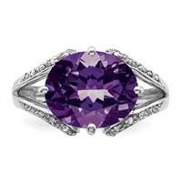 Sterling Silver Rhodium-plated Oval Amethyst & Diamond Ring view 5