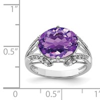 Sterling Silver Rhodium-plated Oval Amethyst & Diamond Ring view 4
