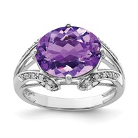 Sterling Silver Rhodium-plated Oval Amethyst & Diamond Ring view 1