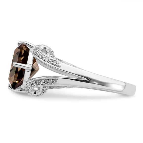 Sterling Silver Rhodium Oval Diam. & Smoky Quartz Ring