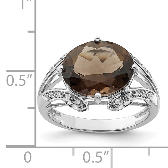 Sterling Silver Rhodium Oval Diam. & Smoky Quartz Ring