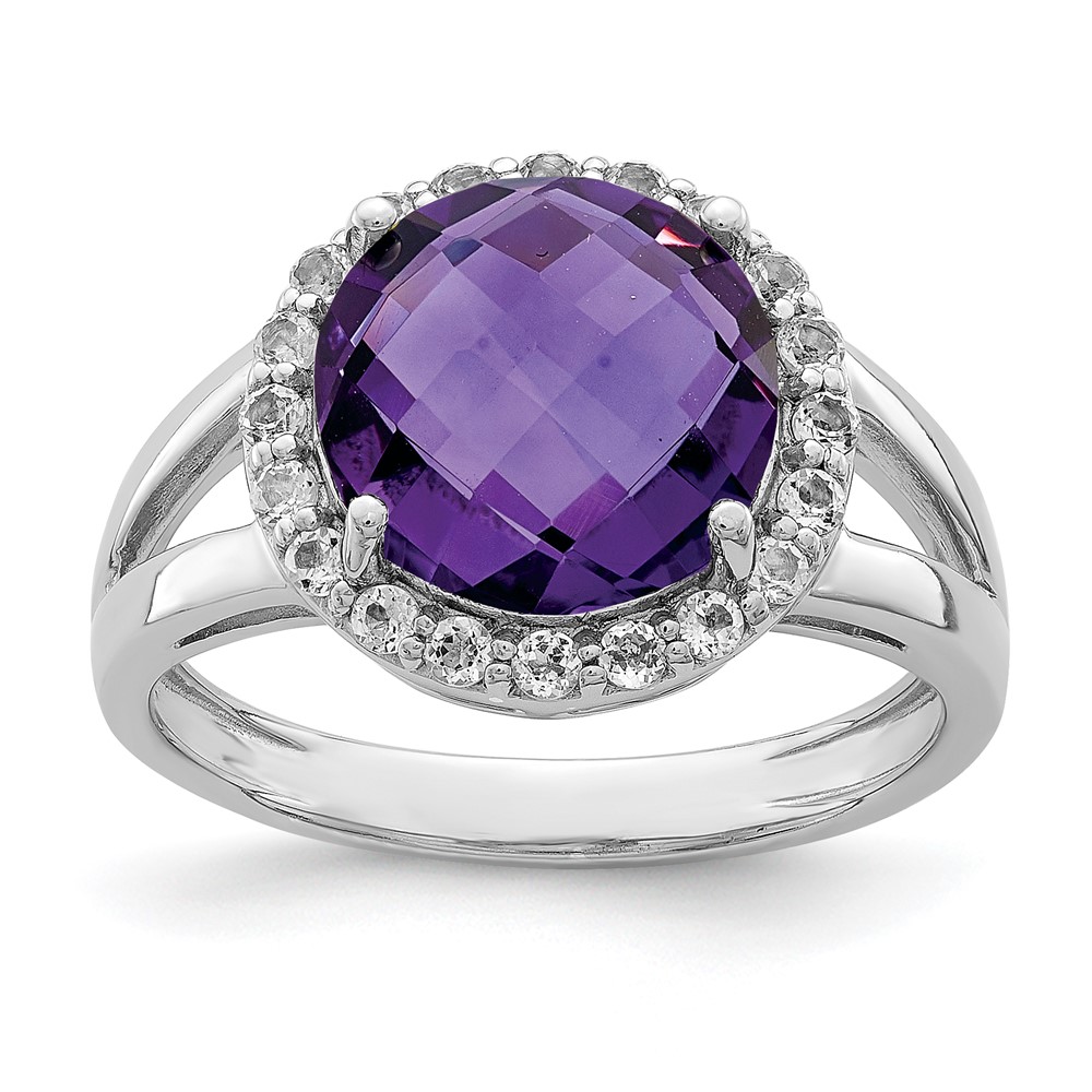 Sterling Silver Rhodium-plated Amethyst Ring