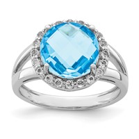 Sterling Silver Rhodium Blue & White Topaz Ring view 1