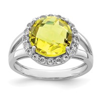Sterling Silver Rhodium Lemon Quartz & White Topaz Ring view 1
