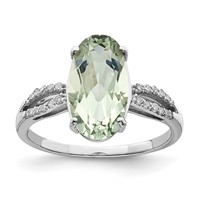 Sterling Silver Rhodium Green Quartz & Diam. Ring view 1