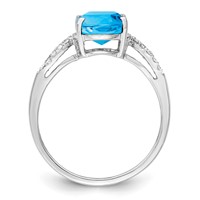 Sterling Silver Rhodium Oval Blue Topaz & Diam. Ring view 2