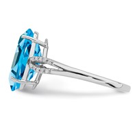 Sterling Silver Rhodium Oval Blue Topaz & Diam. Ring view 4