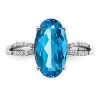 Sterling Silver Rhodium Oval Blue Topaz & Diam. Ring view 5