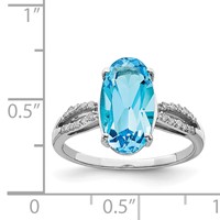 Sterling Silver Rhodium Oval Blue Topaz & Diam. Ring view 3