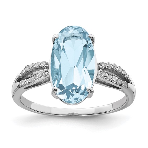 Sterling Silver Rhodium Sky Blue Topaz & Diam. Ring
