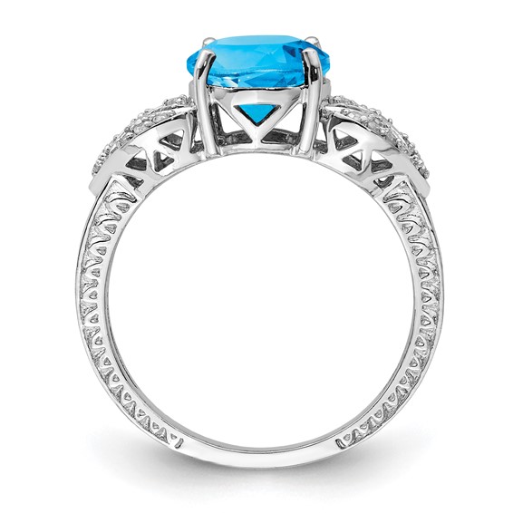 Sterling Silver Rhodium Oval Blue Topaz & Diam. Ring