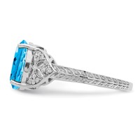 Sterling Silver Rhodium Oval Blue Topaz & Diam. Ring view 4