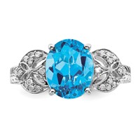 Sterling Silver Rhodium Oval Blue Topaz & Diam. Ring view 5