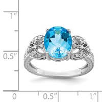 Sterling Silver Rhodium Oval Blue Topaz & Diam. Ring view 3