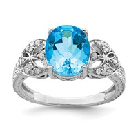 Sterling Silver Rhodium Oval Blue Topaz & Diam. Ring view 1