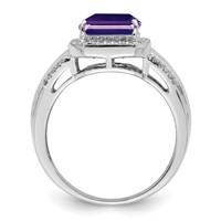 Sterling Silver Rhodium-plated Square Amethyst & Diamond Ring view 2