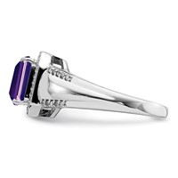 Sterling Silver Rhodium-plated Square Amethyst & Diamond Ring view 4