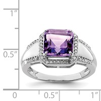 Sterling Silver Rhodium-plated Square Amethyst & Diamond Ring view 3