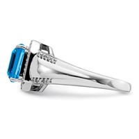 Sterling Silver Rhodium Blue Topaz & Diam. Ring view 4