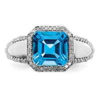 Sterling Silver Rhodium Blue Topaz & Diam. Ring view 5
