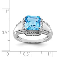 Sterling Silver Rhodium Blue Topaz & Diam. Ring view 3