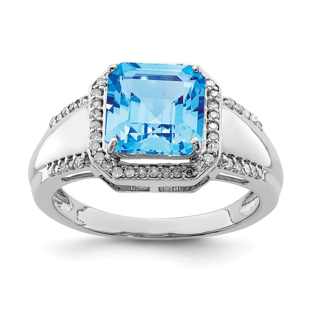 Sterling Silver Rhodium Blue Topaz & Diam. Ring