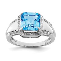 Sterling Silver Rhodium Blue Topaz & Diam. Ring view 1