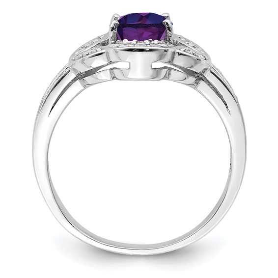 Sterling Silver Rhodium-plated Oval Amethyst & Diamond Ring