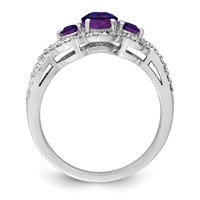 Sterling Silver Rhodium-plated Amethyst & Diamond Ring view 2