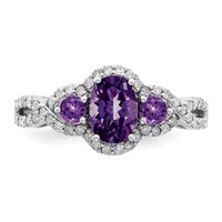 Sterling Silver Rhodium-plated Amethyst & Diamond Ring view 5