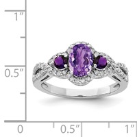 Sterling Silver Rhodium-plated Amethyst & Diamond Ring view 3