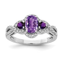 Sterling Silver Rhodium-plated Amethyst & Diamond Ring view 1