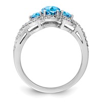 Sterling Silver Rhodium Oval Blue Topaz & Diam. Ring view 2