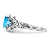 Sterling Silver Rhodium Oval Blue Topaz & Diam. Ring view 4