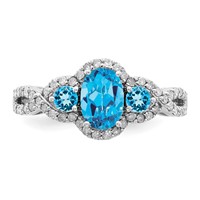 Sterling Silver Rhodium Oval Blue Topaz & Diam. Ring view 5