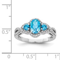 Sterling Silver Rhodium Oval Blue Topaz & Diam. Ring view 3