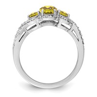 Sterling Silver Rhodium Oval Diam. & Lemon Quartz Ring view 2