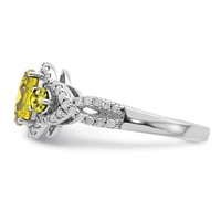 Sterling Silver Rhodium Oval Diam. & Lemon Quartz Ring view 4