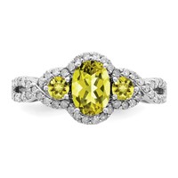 Sterling Silver Rhodium Oval Diam. & Lemon Quartz Ring view 5